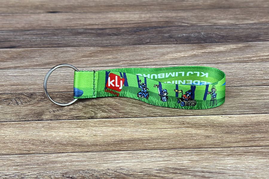 stoffen sleutelhangers voor KLJ Limburg met een full color print